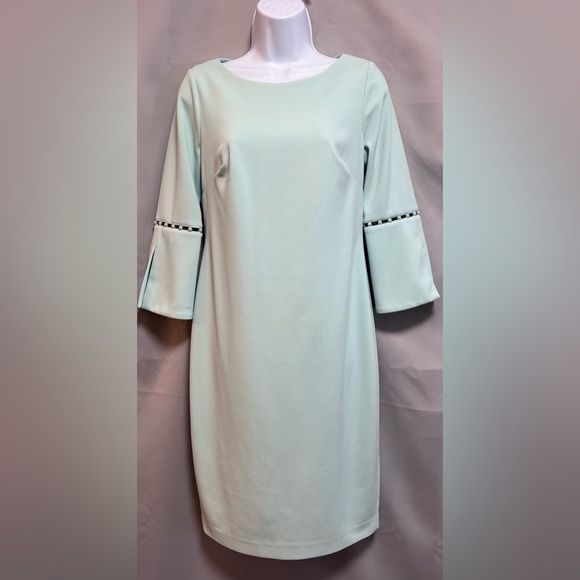 Calvin Klein Dress Sheath Slt Sleeve Pearls Short‎ Mint Sz 6 Wedding Guest - Picture 1 of 11